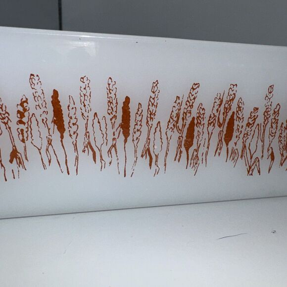 VTG White Ceramic Baking Dish with Copper‎ Wheat Pattern Farmhouse Kitchen Decor - Picture 3 of 14